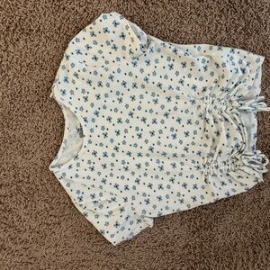 Hollister White and Blue Floral Baby Tee